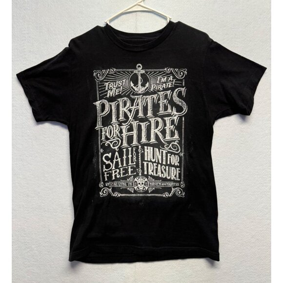 Pirates For Hire Graphic Black T-Shirt By The Eagle Design Group Size Medium - Picture 1 of 8